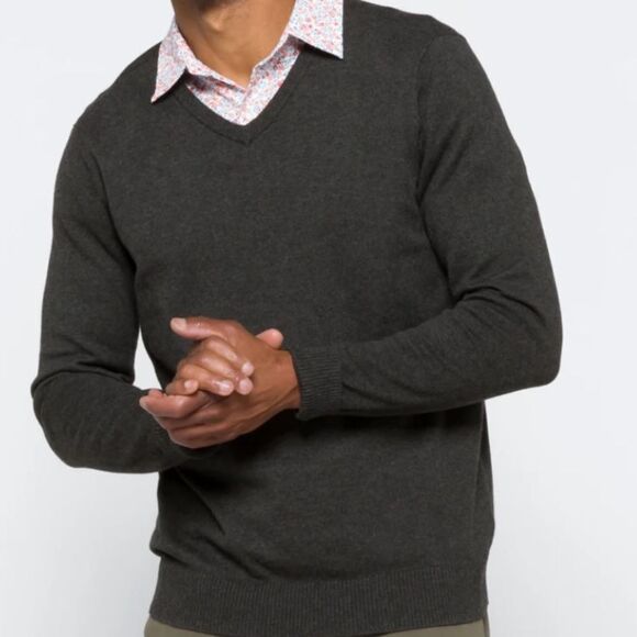 Hawker Rye Knox 95/5 Cotton Cashmere V-Neck Sweater NWT DARK GREY Stitch Fix L - Picture 1 of 6